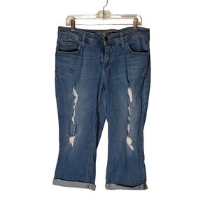 Faded Glory Womens Distressed Capri Jeans Blue Medium Wash Ripped Size 14